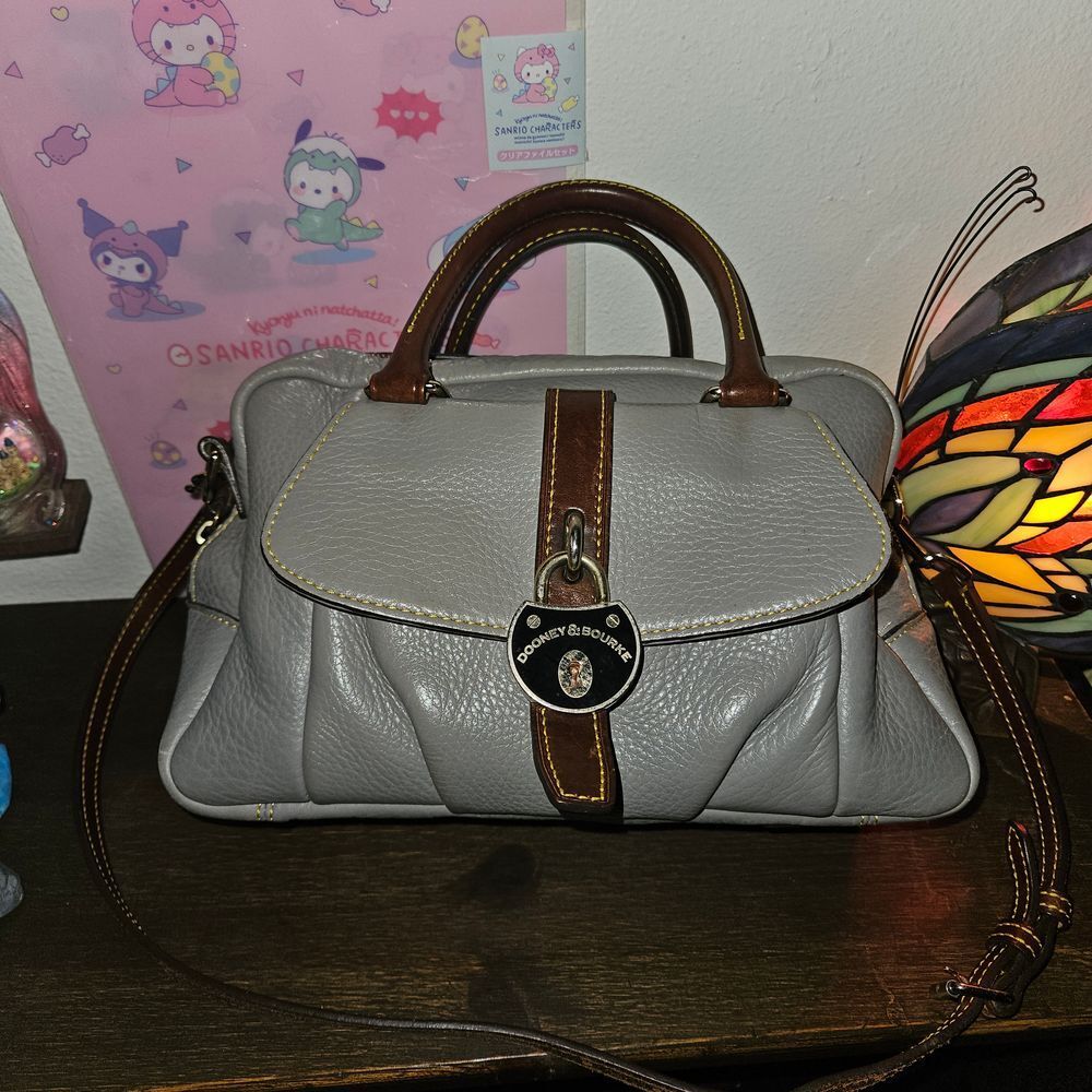 Dooney & Bourke Gray Leather Satchel Crossbody Handbag